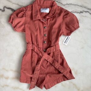 Old Navy Toddler Girls Puff-Sleeve Tie-Front Utility Romper, Pink Coral, Size 5T